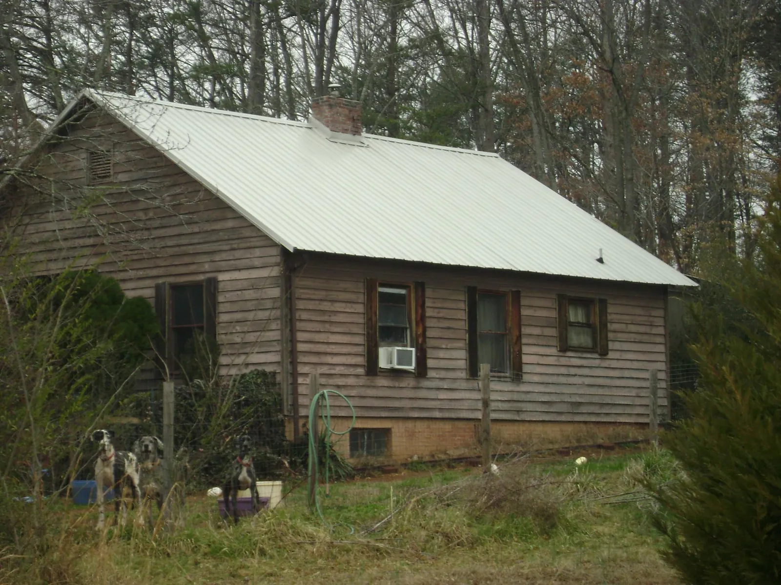 White metal roof on an old wood sided farmhouse in Kinston